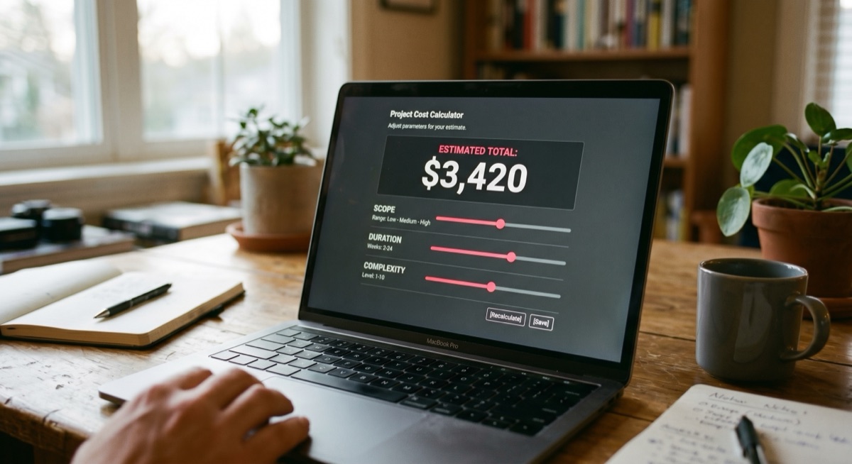 Pricing calculator on a laptop
