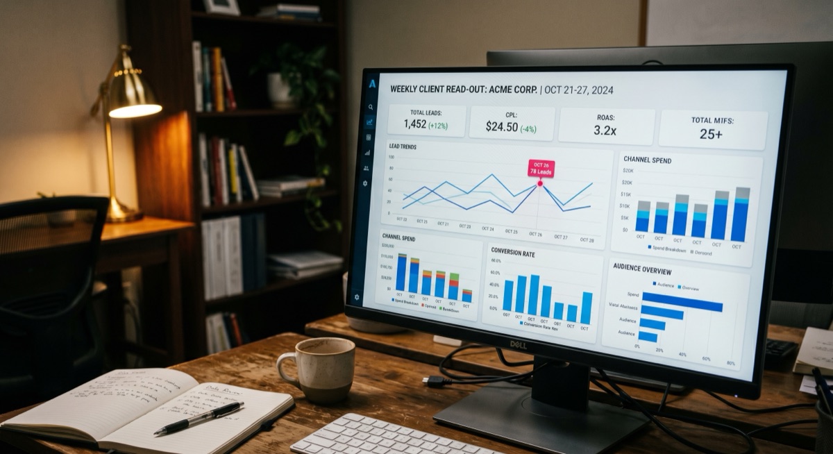 Weekly client read-out on a Dell monitor